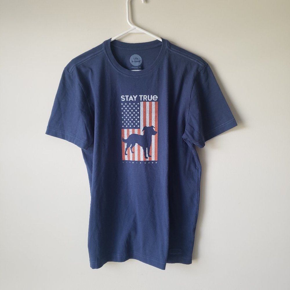 Life is Good Men's Small Stay True Dog Crusher Tee Blue T-Shirt NWT